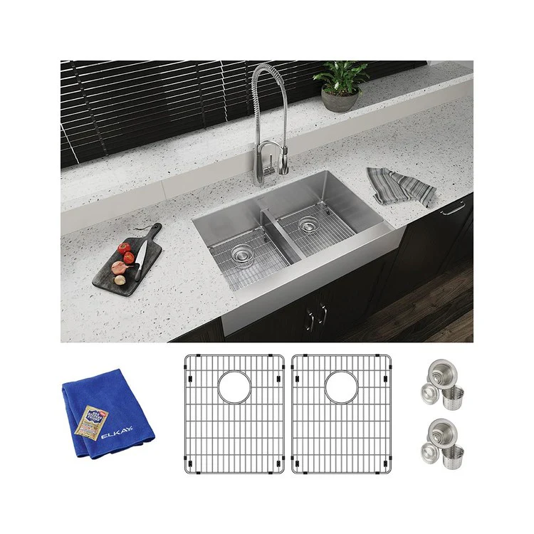 Kitchen Sink Crosstown 36 x 20.25 Inch Double Bowl Equal Kit with Aqua Divide Polished Satin Farmhouse - Frankwebs