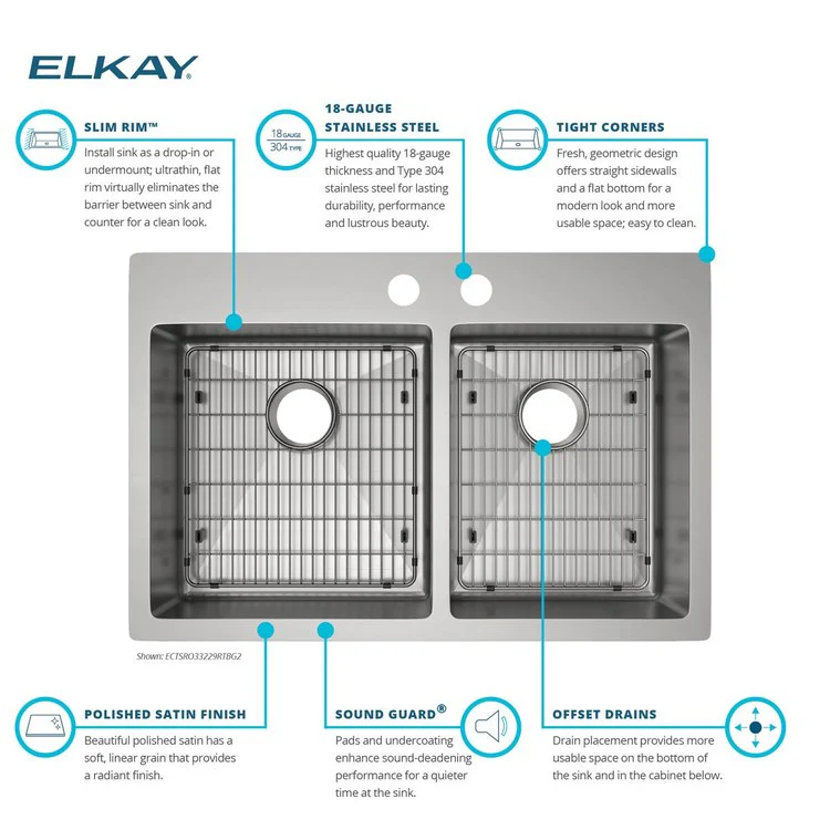 Kitchen Sink Crosstown 33 x 22 Inch Double Bowl 60/40 Kit 2 Hole Polished Satin Drop-In Undermount - Frankwebs