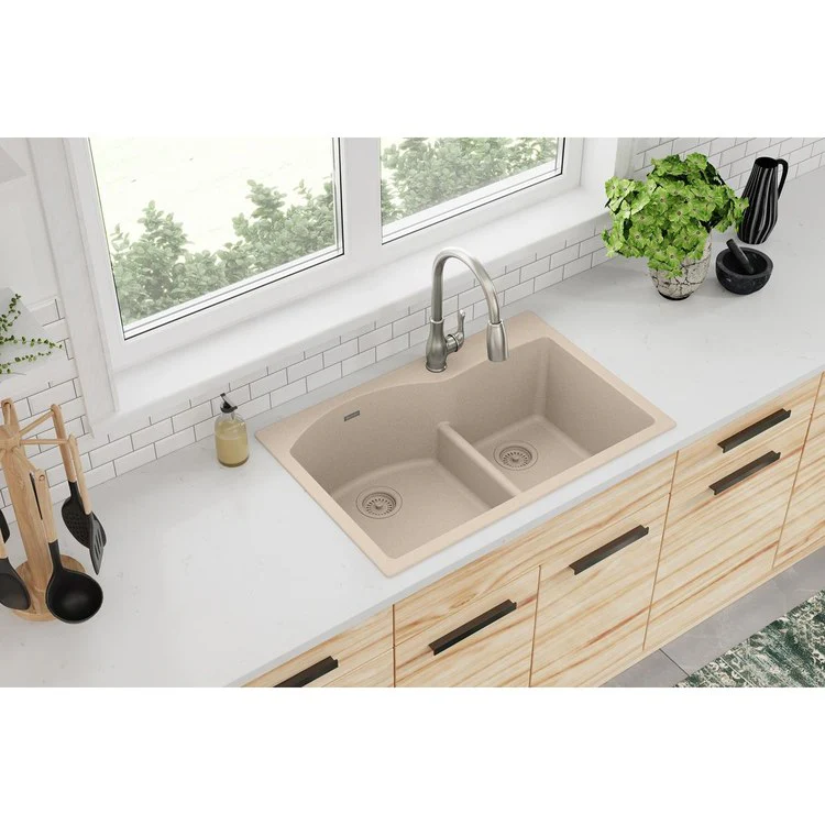 Kitchen Sink Quartz Classic 33 x 22 Inch Double Bowl Offset 60/40 with Aqua Divide Bisque Drop-In - Frankwebs