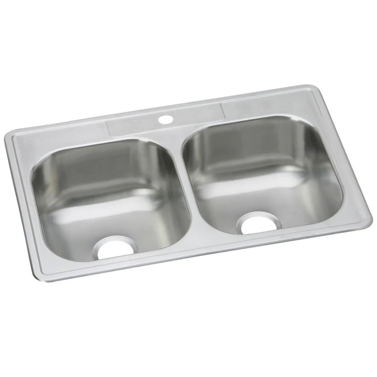 Kitchen Sink Dayton 33 x 22 Inch Double Bowl Equal 1 Hole Elite Satin Top Mount - Frankwebs