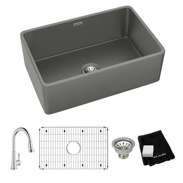 Kitchen Sink Fireclay 30 x 20 Inch Single Bowl Apron Front ADA Matte Gray Farmhouse Rectangle Drain Location Center Depth 10 Inch - Frankwebs