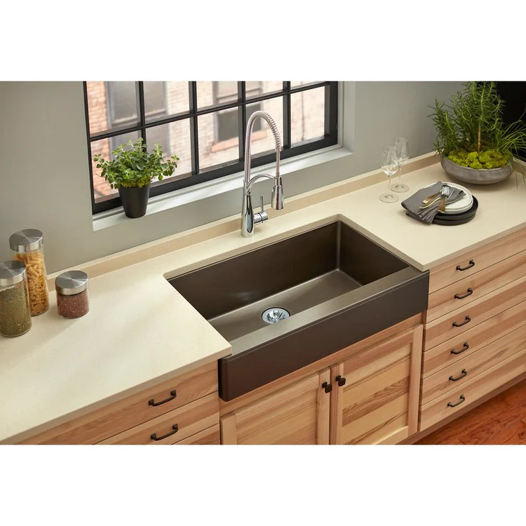 Kitchen Sink Quartz Luxe 36 x 21 Inch Single Bowl Perfect Drain Chestnut Farmhouse - Frankwebs