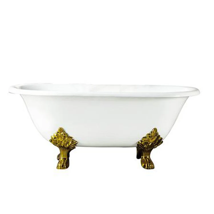 Freestanding Tub Dawson 61 Inch Double Roll Top Oval Cast Iron White/Black Lion Paw Feet No Faucet Holes Rolled Rim - Frankwebs