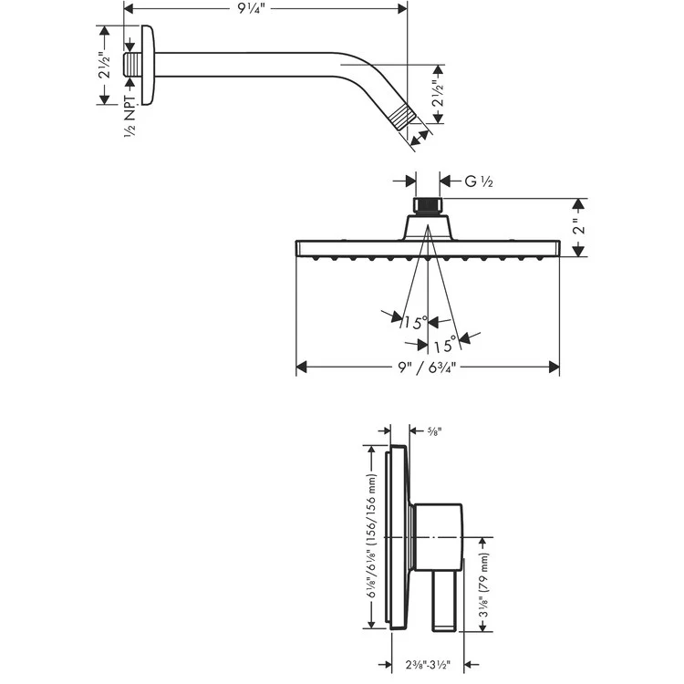 Vernis Shape Pressure Balance Shower Set with 1.75 GPM Shower Head and Rough-In Valve - Frankwebs