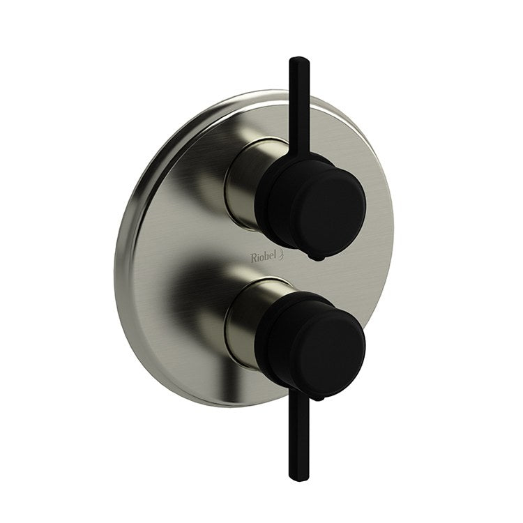 Thermostatic Valve Momenti Pressure Balance System Round 4-Way 2 Lever Polished Nickel/Black ADA 7-1/8W x 7-1/8H Inch - Frankwebs
