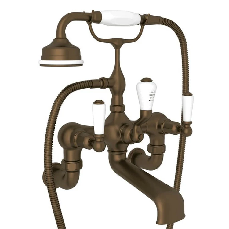 Tub Filler Edwardian Exposed Wall Mount with Handshower 7-7/8 Inch Spread 3 Lever Fixed Spout Polished Chrome - Frankwebs