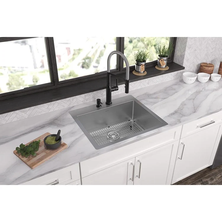 Kitchen Sink Crosstown 25 x 22 Inch Single Bowl 2 Hole Polished Satin Drop-In Undermount - Frankwebs
