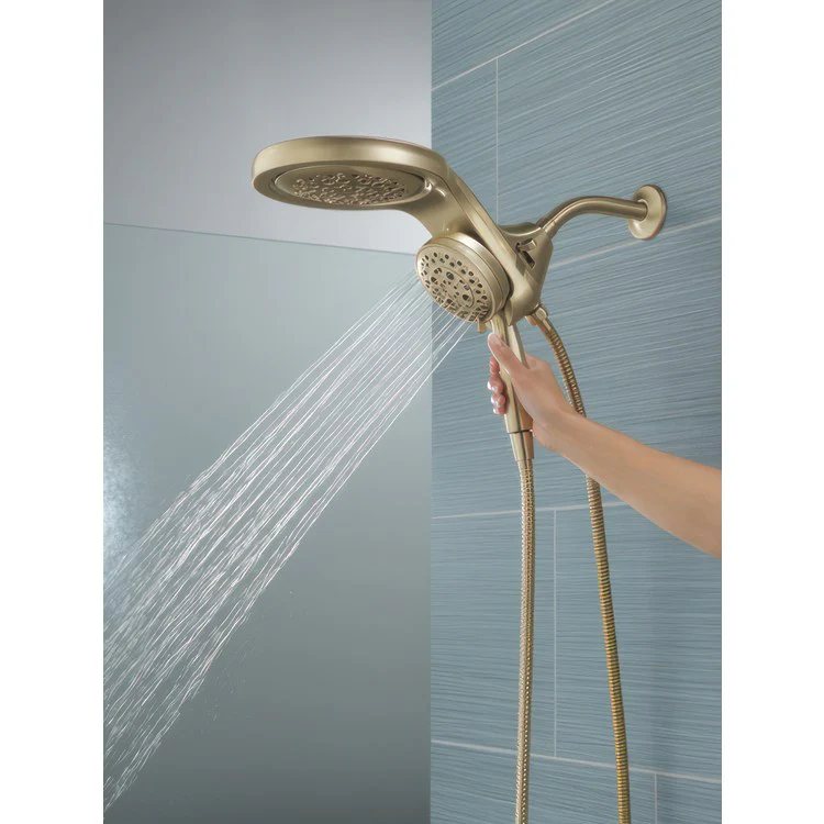Handshower Combination HydroRain Universal Showering Components HydroRain H2Okinetic In2ition 2-In-1 Lumicoat Champagne Bronze WaterSense 5 Function 6 Inch 60-82 Inch Stretchable Metal Hose 12-1/4 Inch - Frankwebs