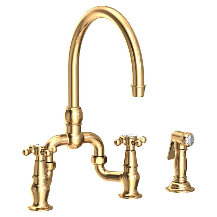 Kitchen Faucet Chesterfield Bridge 8 Inch Spread 2 Cross ADA Polished Brass Uncoated Living Pull Out Sidespray Spout Height 9 Inch Spout Reach 7-1/8 to 9 Inch 1.8 Gallons per Minute - Frankwebs