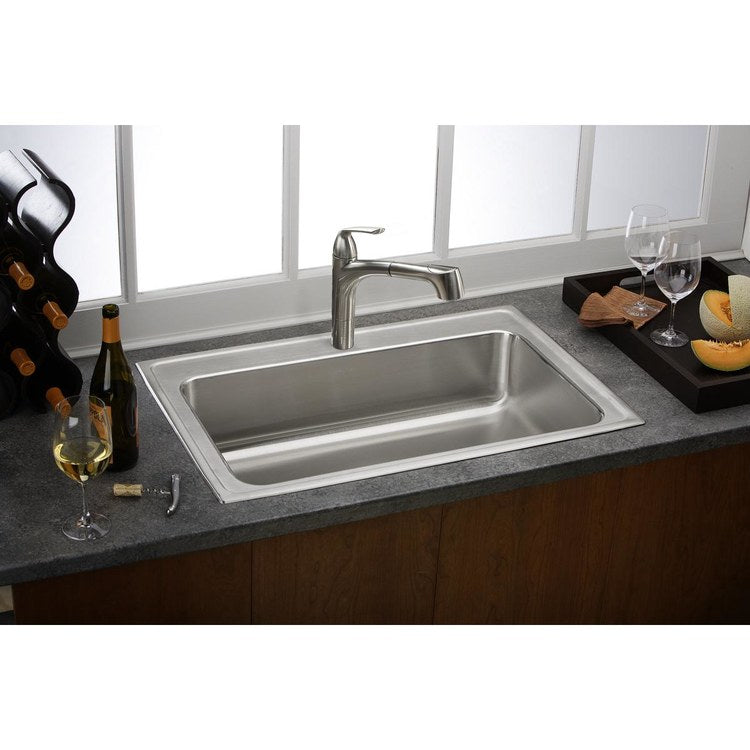 Kitchen Sink Lustertone Classic 33 x 22 Inch Single Bowl Lustrous Satin Drop-In Drain Location Center Bottom Only Pads - Frankwebs