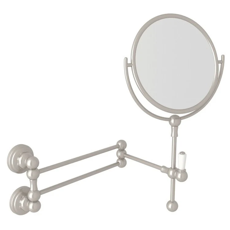Shaving/Make Up Mirror Edwardian 6-7/8 Inch Satin Nickel Wall Mount Swivel 3X Magnification On One Side Round Brass/Glass - Frankwebs