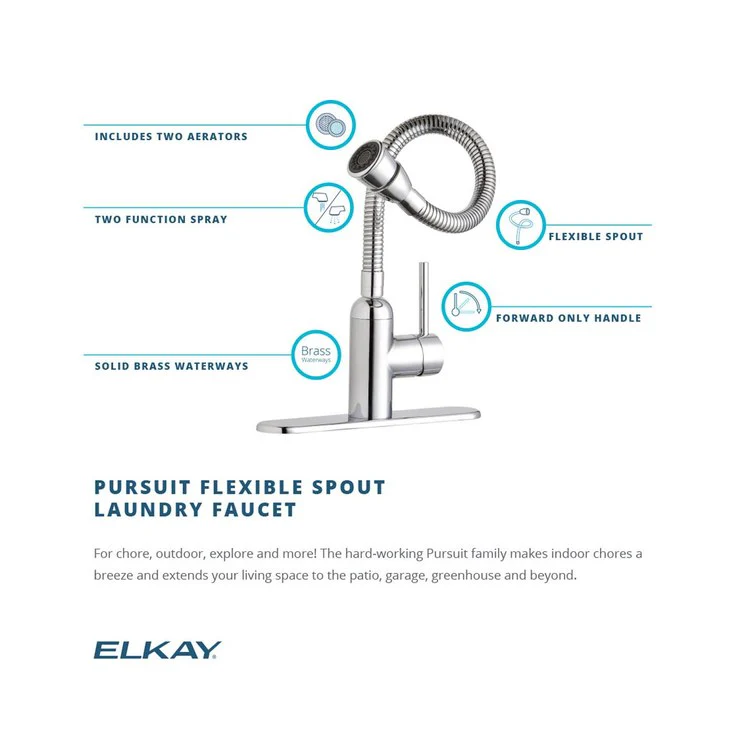 Laundry Faucet Pursuit Deck Mount 1 Forward Only Lever ADA Lustrous Steel Flexible Handspray Type Flexible 1 Brass Hole Spout Height 8-3/8 Inch - Frankwebs