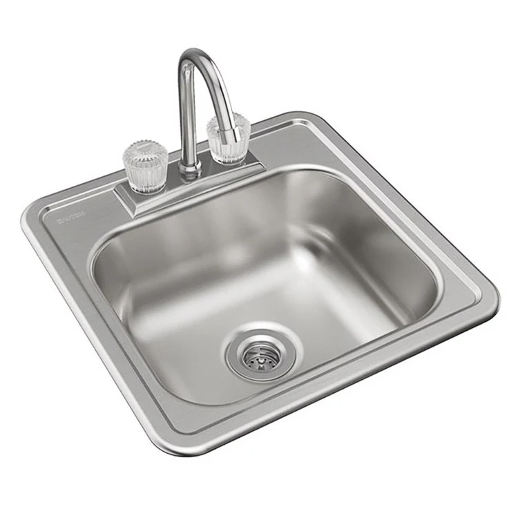 Bar Sink Kingsford 15 x 15 Inch Single Bowl Faucet Kit with Drain Opening 2 Hole Satin Drop-In Square Drain Size 2 Inch - Frankwebs