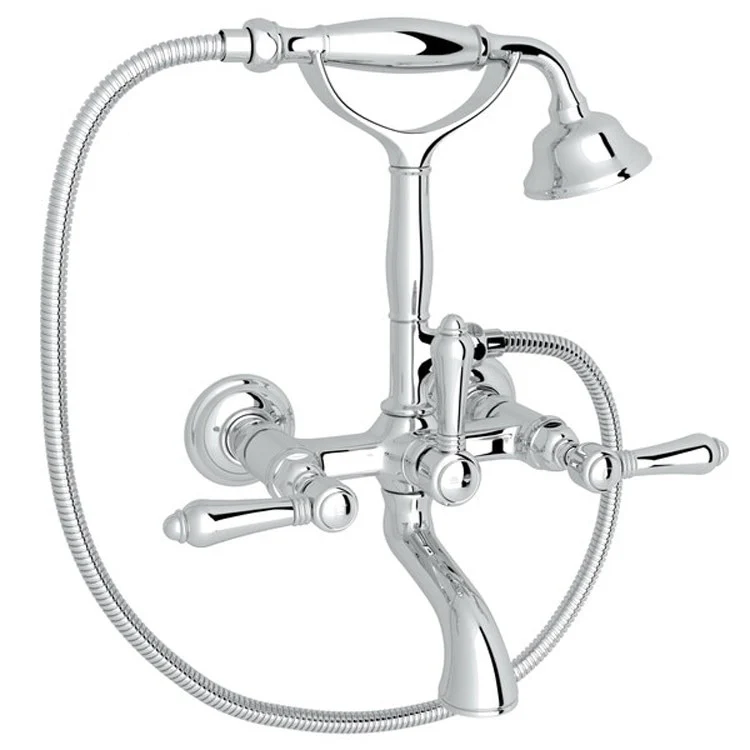 Tub Filler Wall Mount with Handshower 3 Metal Lever Exposed Spout Satin Nickel - Frankwebs