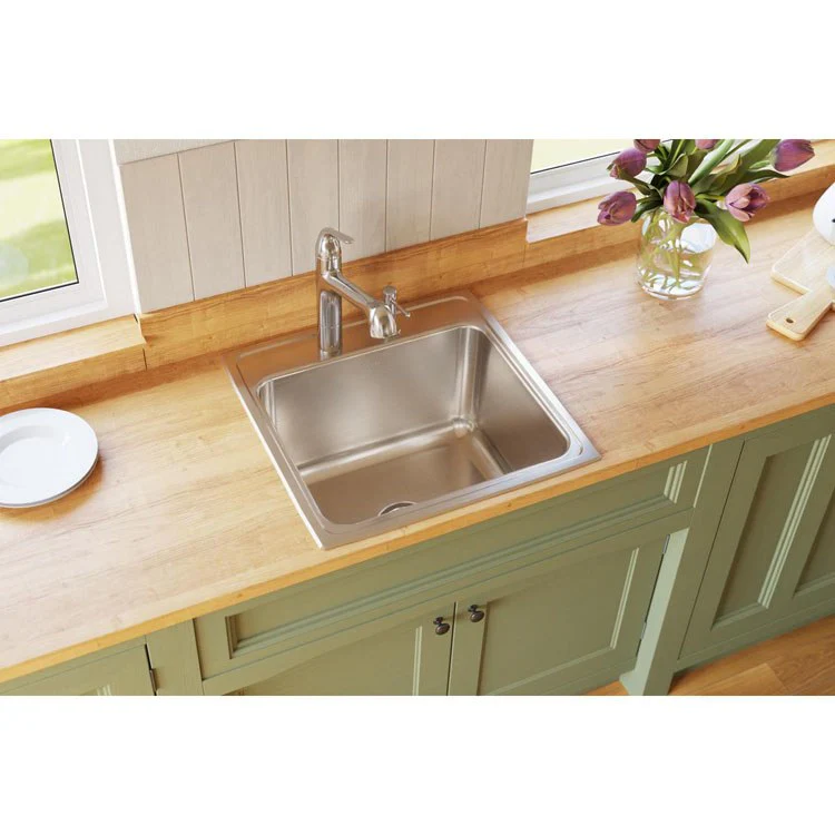 Kitchen Sink Lustertone Classic 22 x 22 Inch Single Bowl 1 Hole Lustrous Satin Drop-In 12-1/8 Inch - Frankwebs