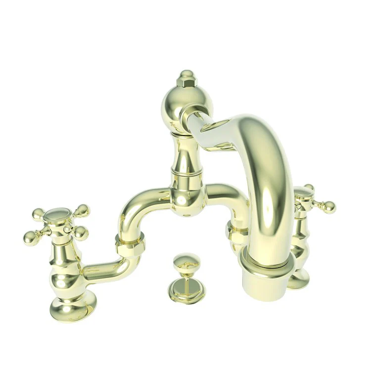 Lavatory Faucet Chesterfield Bridge 8 to 9-5/8 Inch Spread 2 Cross ADA Watersense French Gold PVD 1.2 Gallons Per Minute Brass Pop-Up with Tailpiece Spout Reach 7-1/5 Inch - Frankwebs