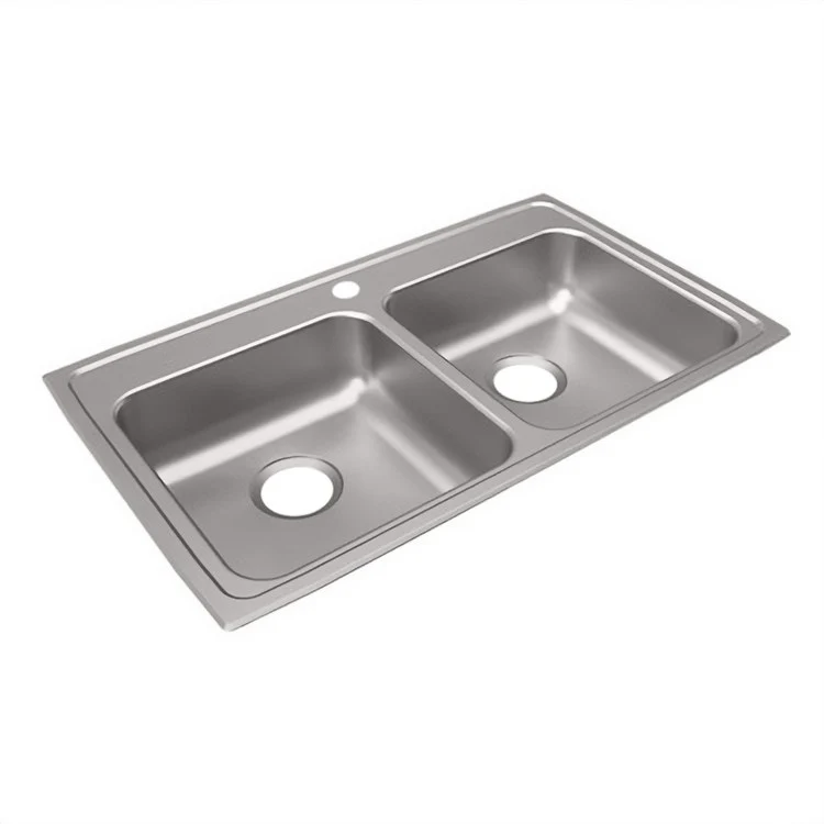 Kitchen Sink Lustertone Classic 33 x 19.5 Inch Double Bowl 1 Hole ADA Lustrous Highlighted Satin Top Mount Rectangle Drain Location Rear Center Depth 5-1/2 Inch Full Spray Sides and Bottom - Frankwebs