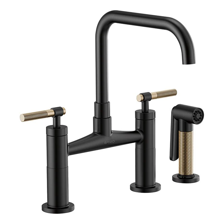 Litze Two Handle Kitchen Bridge Faucet with Square Spout/Knurled Handle/Side Sprayer - Frankwebs