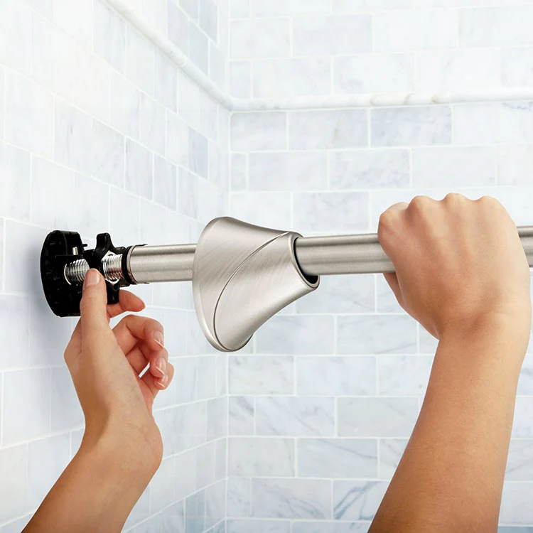 Adjustable Curved Tension Stainless Steel Shower Rod with Concealed Mount Flanges - Frankwebs