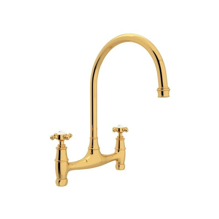 Kitchen Faucet Georgian Era 7-7/8 Inch Spread 2 Cross English Gold Bridge Swivel Spout 1.8 Gallons per Minute 7-7/8 Inch - Frankwebs