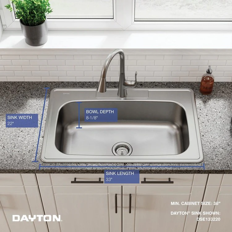 Kitchen Sink Dayton 33 x 22 Inch Single Bowl Equal Elite Satin Drop-In Drain Location Center Bottom Only Pads - Frankwebs