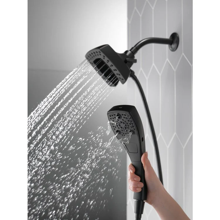 Handshower Combination In2ition Universal Showering Components H2Okinetic 2-In-1 Matte Black WaterSense 5 Function Includes 60-82 Inch Stretchable Metal Hose - Frankwebs