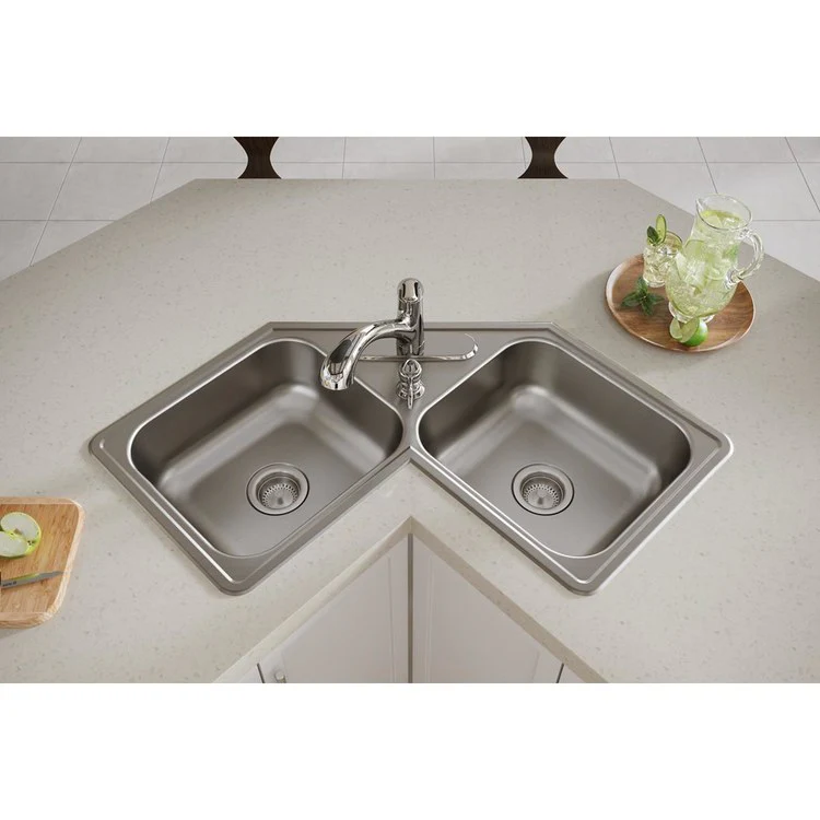 Kitchen Sink Dayton 32 x 32 Inch Double Bowl Equal Corner 4 Hole Elite Satin Corner - Frankwebs