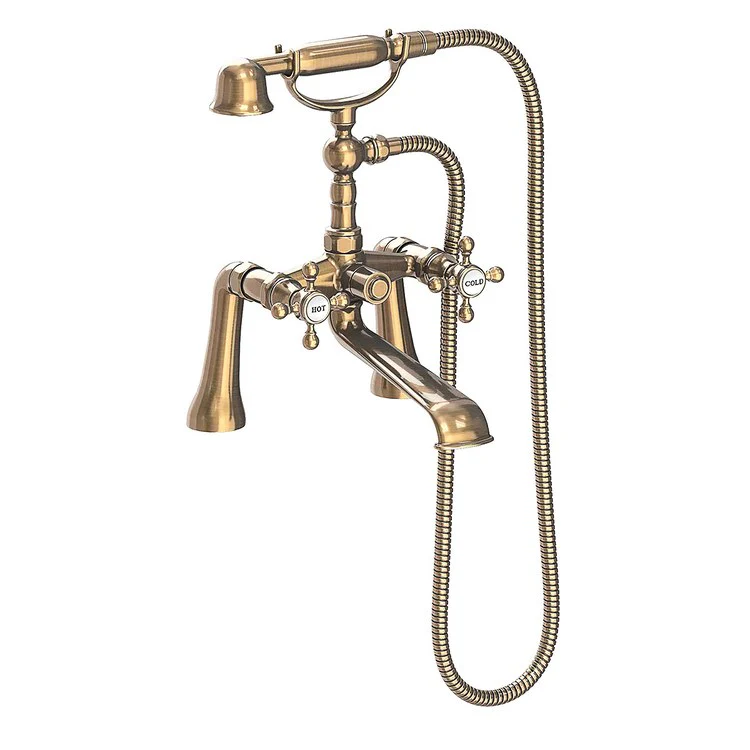 Tub Filler Astor Deck Mount Exposed with Handshower 7-1/4 Inch Spread 2 Cross ADA Antique Brass 2 Hole - Frankwebs
