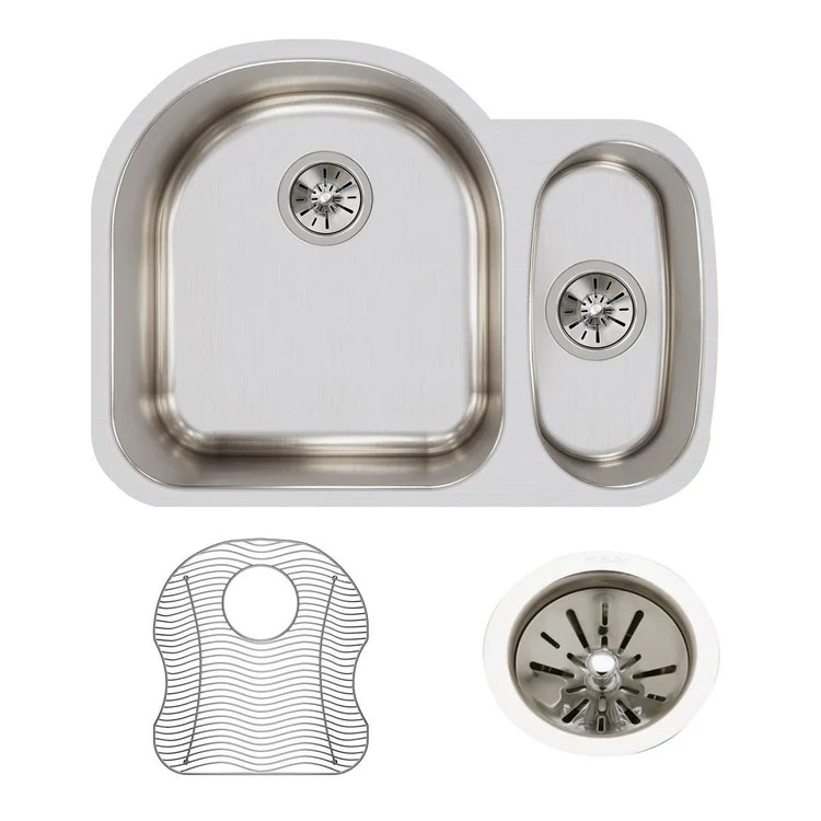 Kitchen Sink Lustertone Classic 26.75 x 20 Inch Double Bowl Offset 70/30 Kit Lustrous Satin Undermount Drain Location - Frankwebs