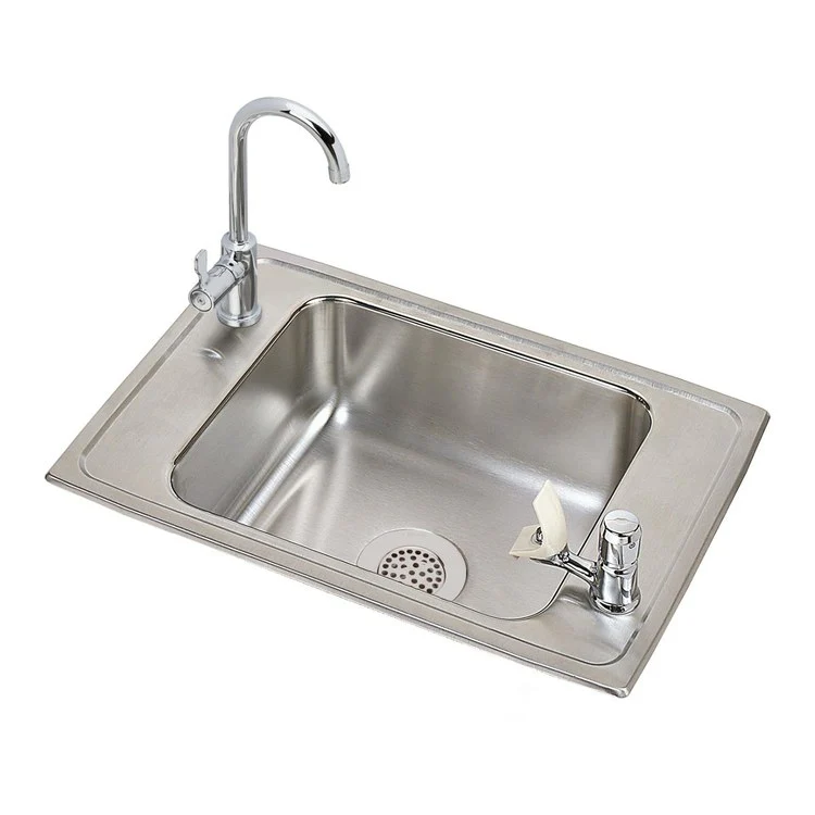 Classroom Sink Celebrity 25 x 17 Inch Single Bowl Rectangular Faucet Kit 2 Hole Brushed Satin Drop-In Minimum Cabinet Size 30 Inch 6-7/8 Inch 20 Gauge Bottom Only Pads LKDVR208513LC Faucet LKVR18 Drain LKVR1141A Bubblers Included - Frankwebs