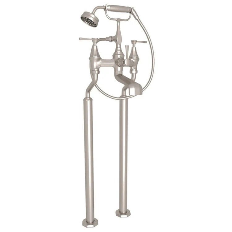 Tub Filler Deco Exposed Floor Mount with Handshower 6-10 Inch Spread 3 Lever Polished Chrome - Frankwebs