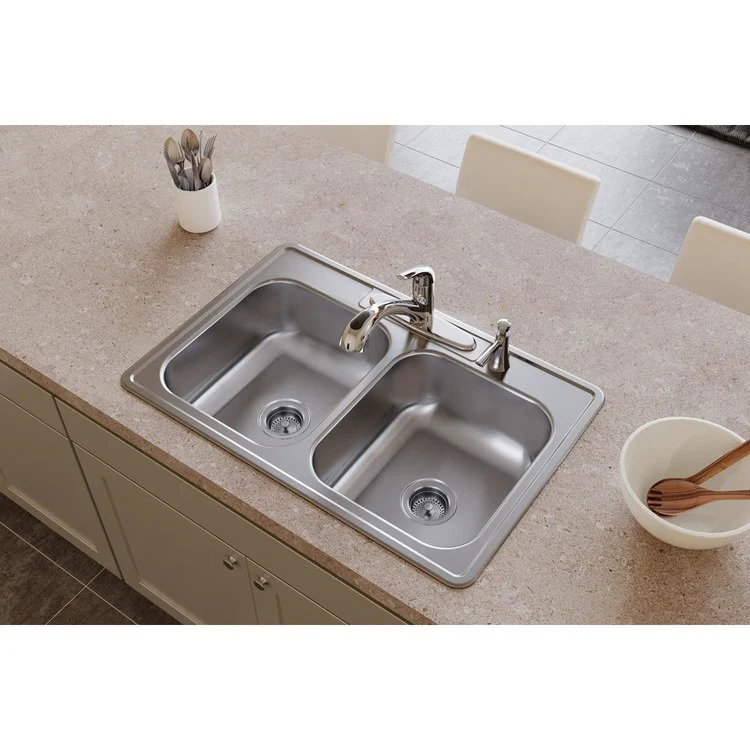 Kitchen Sink Dayton 33 x 22 Inch Double Bowl Equal 4 Hole Satin Drop-In 8-1/5 Inch - Frankwebs