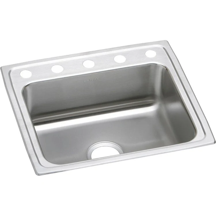 Kitchen Sink Lustertone Classic 22 x 19.5 Inch Single Bowl 5 Hole Lustrous Satin Drop-In Stainless Steel Drain Location Center Bottom Only Pads - Frankwebs