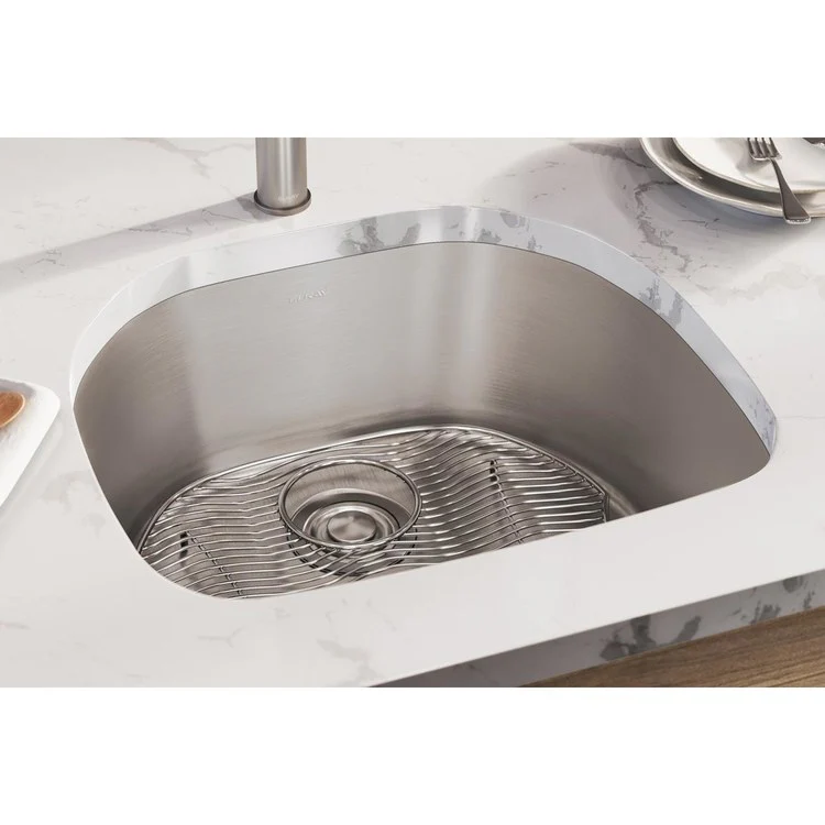 Sink Kit Lustertone Iconix 23.625 x 21.25 Inch Single Bowl Luminous Satin Bottom Grid Drain Strainer - Frankwebs