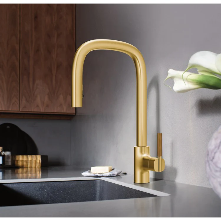 Kitchen Faucet Tenon 1 Lever ADA Brushed Gold High Arc 1 Hole 1.5 Gallons per Minute - Frankwebs