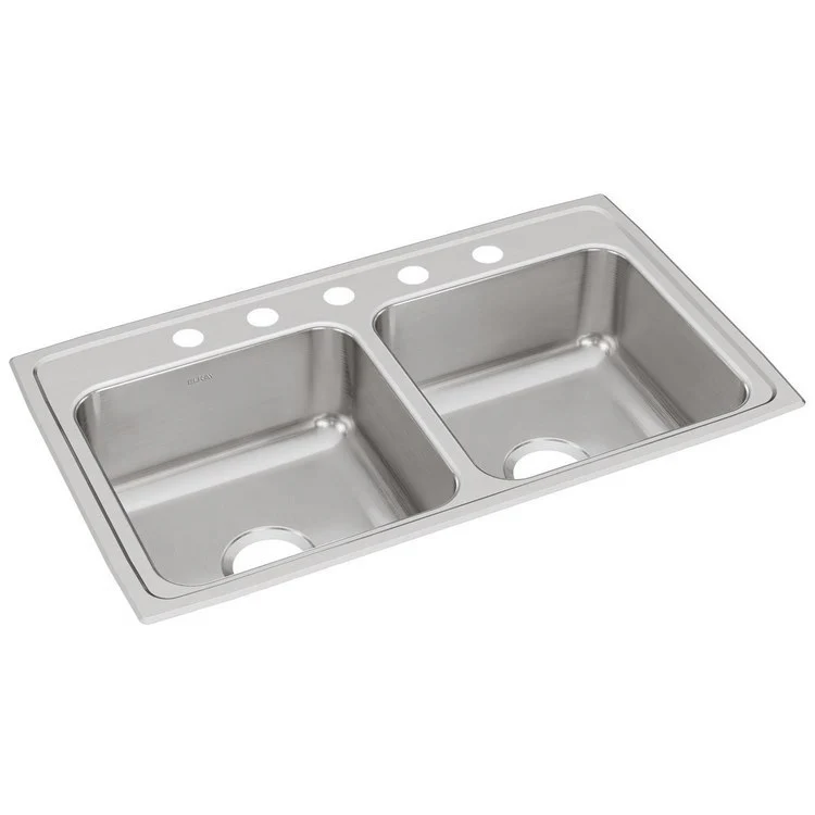 Kitchen Sink Lustertone Classic 33 x 19.5 Inch Double Bowl Equal 5 Hole Lustrous Satin Drop-In Stainless Steel Drain Location Center Bottom Only Pads - Frankwebs