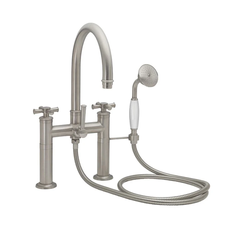 Tub Filler Palomar Traditional Deck Mount with Handshower 7 Inch Spread 3 Series 48 Cross Bella Terra Bronze 2 Hole - Frankwebs