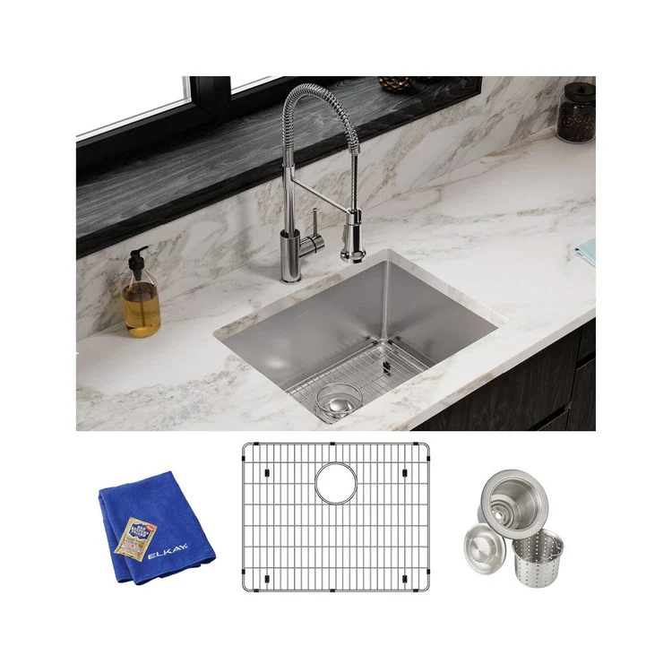 Sink Kit Crosstown 23.5 x 18.25 Inch Single Bowl Polished Satin Bottom Grid Strainer Drain Cleanser Towel Cloth Bag Geometric Design Offers Straight Sidewalls and a Flat Bottom for a Modern Look and More Usable Space - Frankwebs