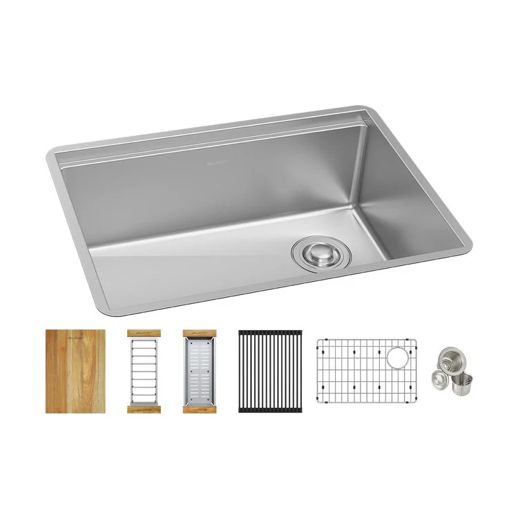 Sink Kit Crosstown Workstation 25.5 x 18.5 Inch Single Bowl Polished Satin Bottom Grid Colander Cutting Board Two Drying Racks Drain Premium 16-Gauge Thickness and Type 304 Stainless Steel for Immense Durability and Performance - Frankwebs