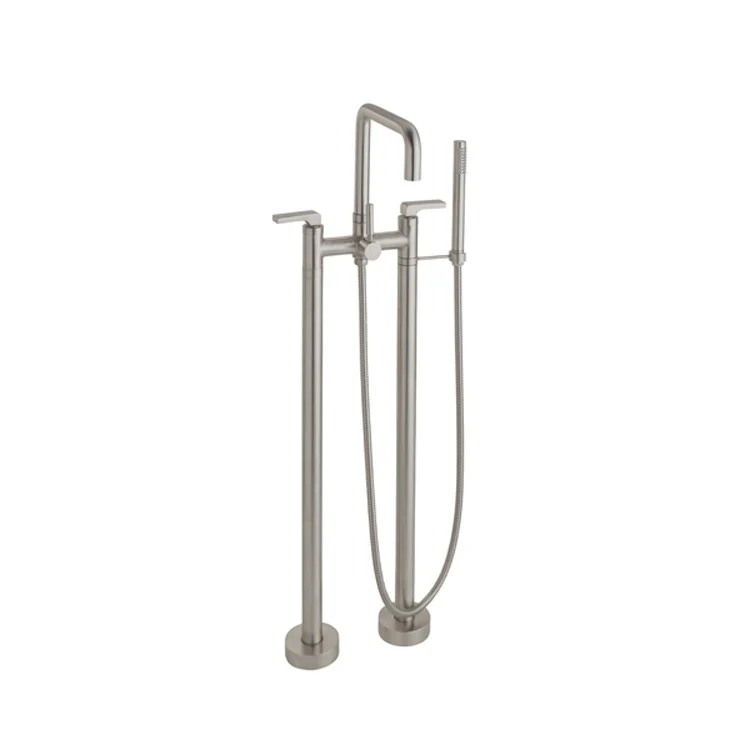 Tub Filler Bolsa Contemporary Floor Mount with Handshower 7 Inch Spread 3 Series 70 Lever ADA Satin Nickel 2 Hole - Frankwebs