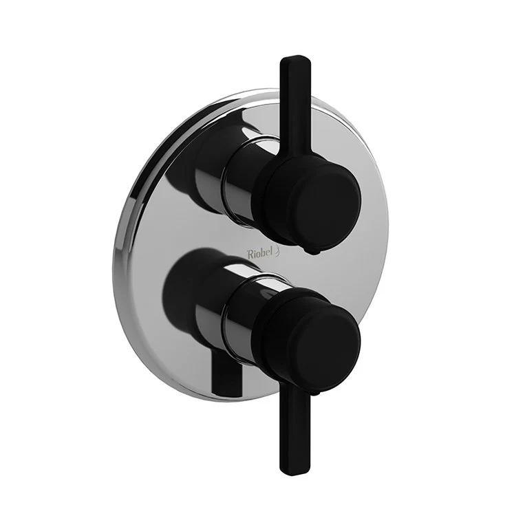 Thermostatic Valve Momenti Pressure Balance System Round 4-Way 2 J-Shaped Polished Nickel/Black ADA 7-1/8W x 7-1/8H Inch - Frankwebs