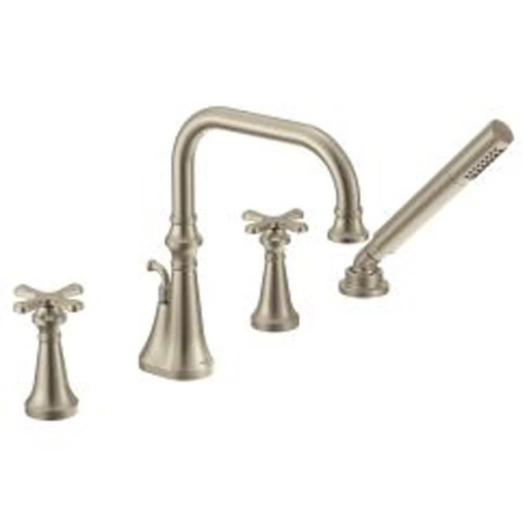 Roman Tub Trim Colinet with Diverter 2 Cross Brushed Gold ADA 12-13/16 Inch Spread 1.75 Gallons per Minute - Frankwebs