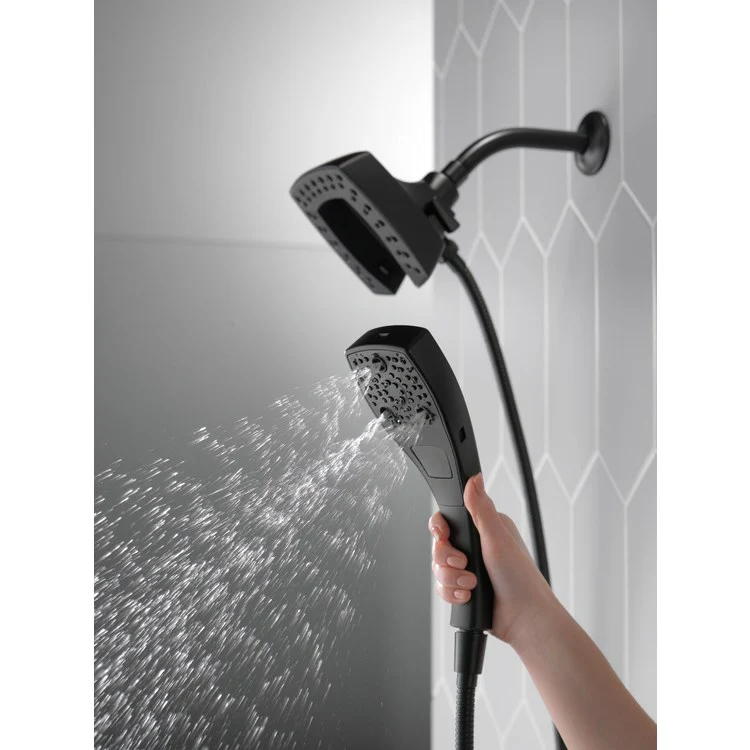 Handshower Combination In2ition Universal Showering Components H2Okinetic 2-In-1 Matte Black WaterSense 5 Function Includes 60-82 Inch Stretchable Metal Hose - Frankwebs