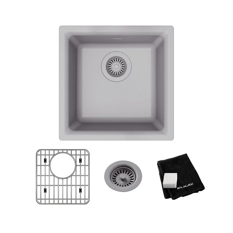 Kitchen Sink Quartz Classic 15.75 x 15.75 Inch Single Bowl Bar Kit Greystone Drop-In Undermount - Frankwebs