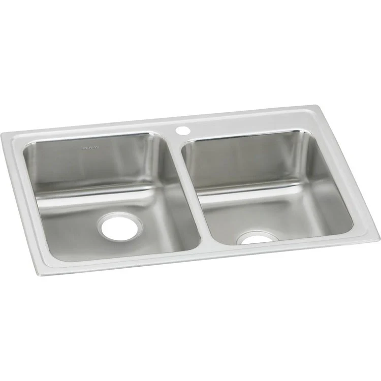 Kitchen Sink Lustertone Classic 33 x 22 Inch Double Bowl 1 Hole Lustrous Highlighted Satin Top Mount Stainless Steel Drain Location Center Rear Drain Location Center Sound Guard - Frankwebs