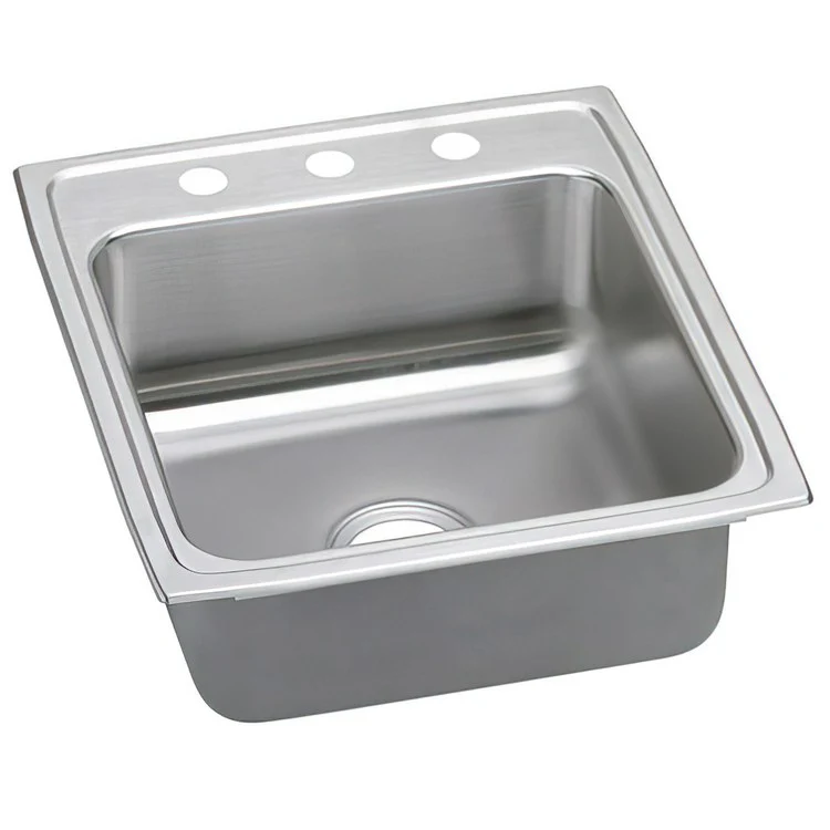 Kitchen Sink Lustertone Classic 19.5 x 22 Inch Single Bowl 3 Hole ADA Lustrous Satin Drop-In Rectangle Drain Location Rear Center Depth 5 Inch Quick Clip Mounting System Bottom Only Pads - Frankwebs