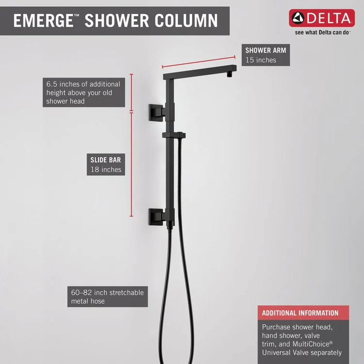 Shower Column Emerge Universal Showering Components Angular Matte Black 18 Inch - Frankwebs