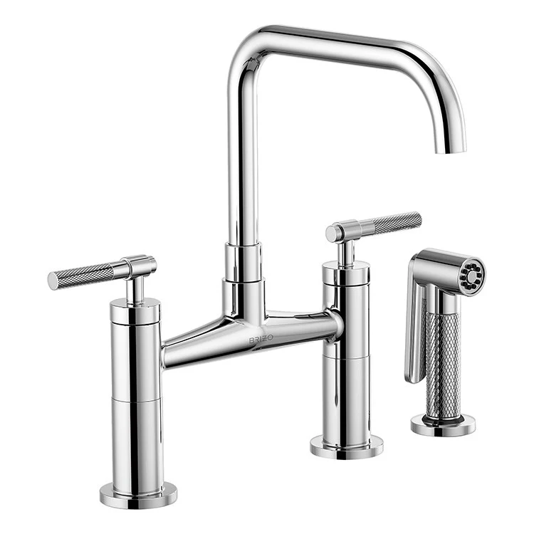 Litze Two Handle Kitchen Bridge Faucet with Square Spout/Knurled Handle/Side Sprayer - Frankwebs