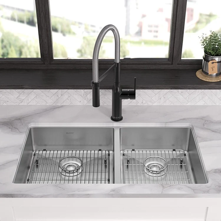 Kitchen Sink Crosstown 33 x 22 Inch Double Bowl 60/40 Kit 1 Hole Polished Satin Drop-In Undermount - Frankwebs