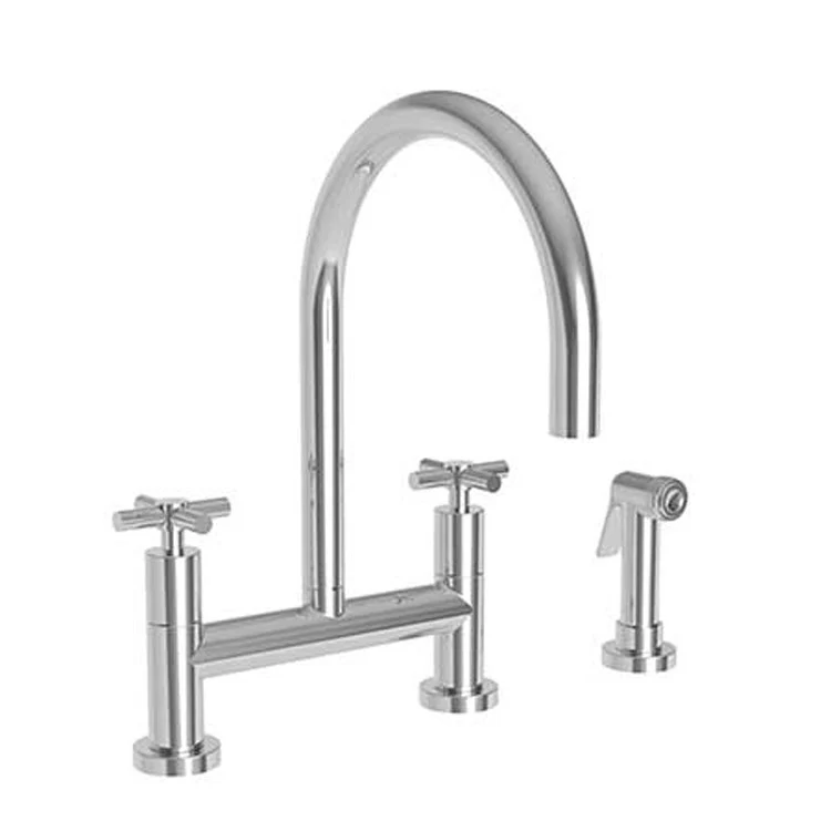Kitchen Faucet East Linear Bridge 8 Inch Spread 2 Cross ADA French Gold PVD Sidespray Spout Height 8-1/3 Inch 1.8 Gallons per Minute - Frankwebs